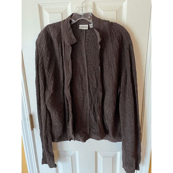 Chico's Womens Open Front Collared Fukuro Cardigan Sweater Brown Sz 1 - Picture 2 of 6